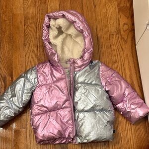 Baby Gap Purple and Silver Hooded Puffer Jacket-2T